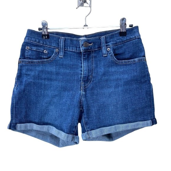 Levi Mid Length Short Womens Sz 28 / 6 Cuffed Hem Red Blank Tab Med Wash - Picture 3 of 12
